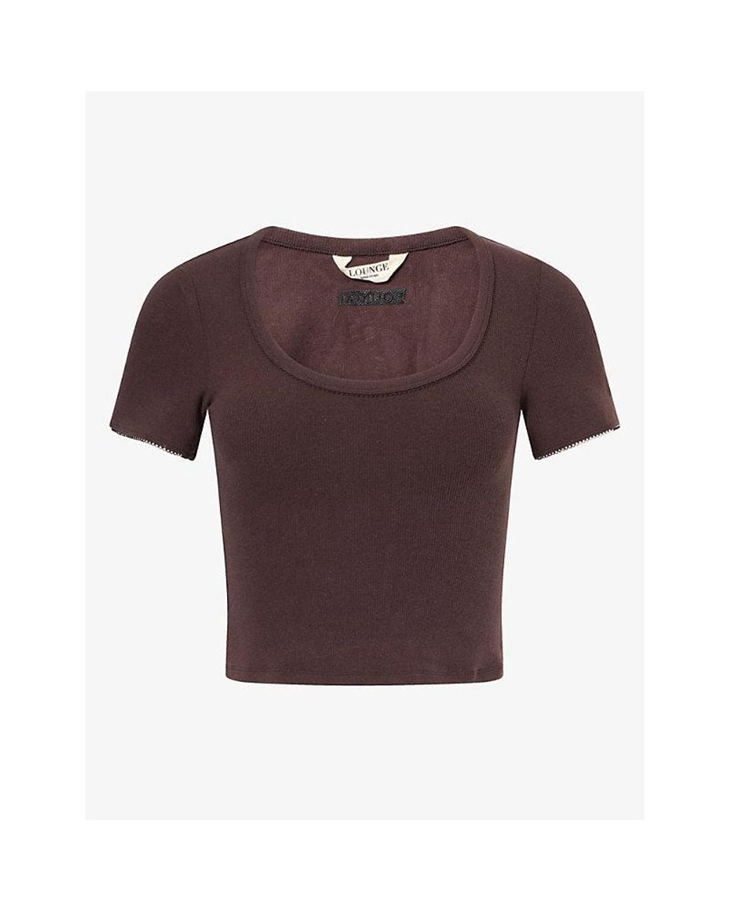 Lounge Underwear Brown Ribbed Short-Sleeve Stretch-Jersey Pyjama Top