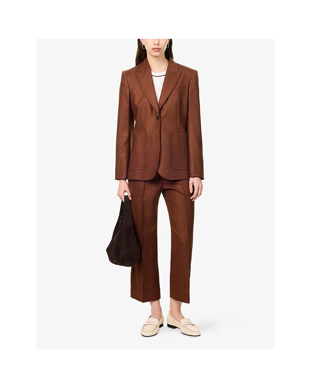 ME+EM Brown Sharp Contour Single-Breasted Woven Blazer