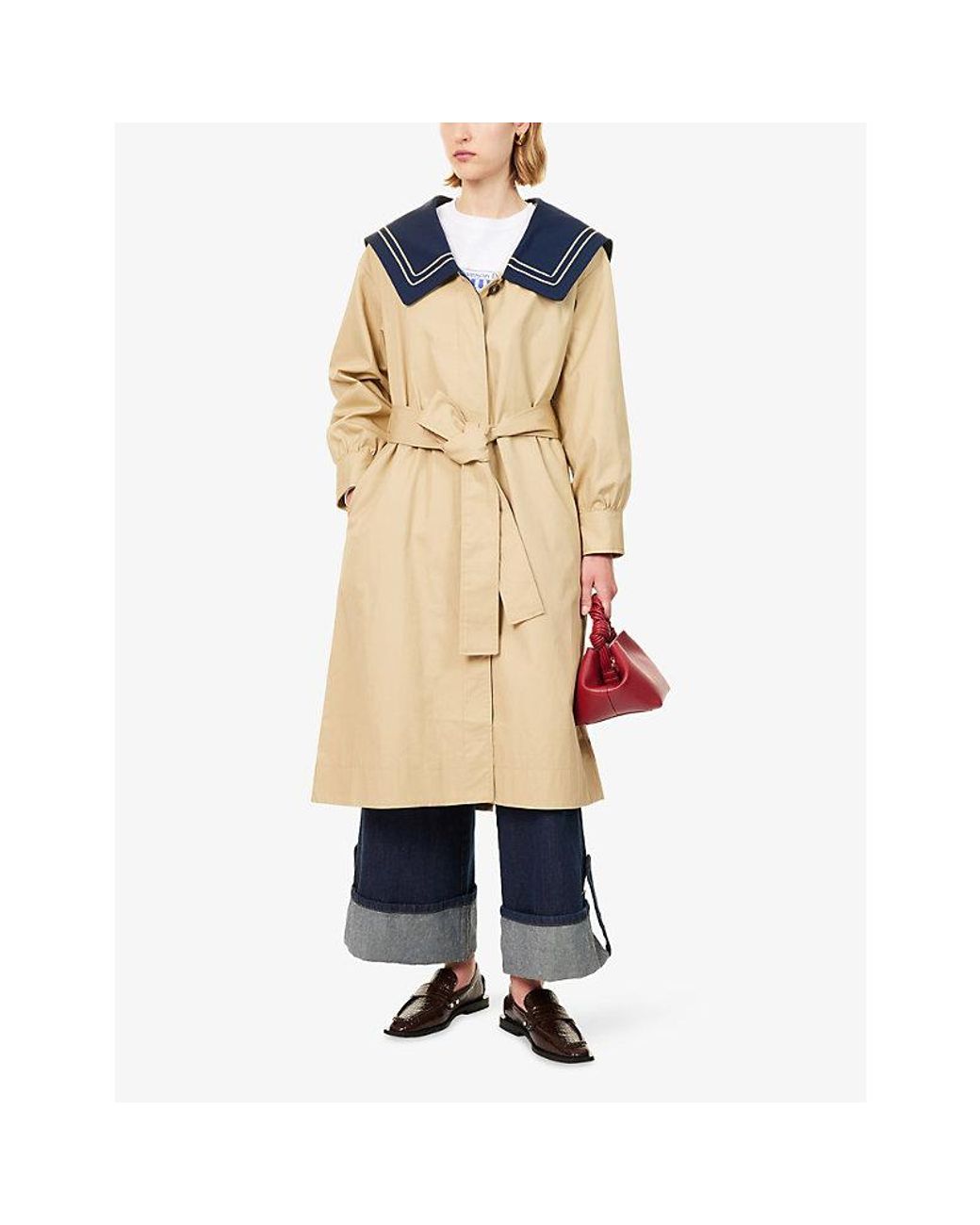 Damson Madder Natural Ella Sailor-Collar Cotton Trench Coat