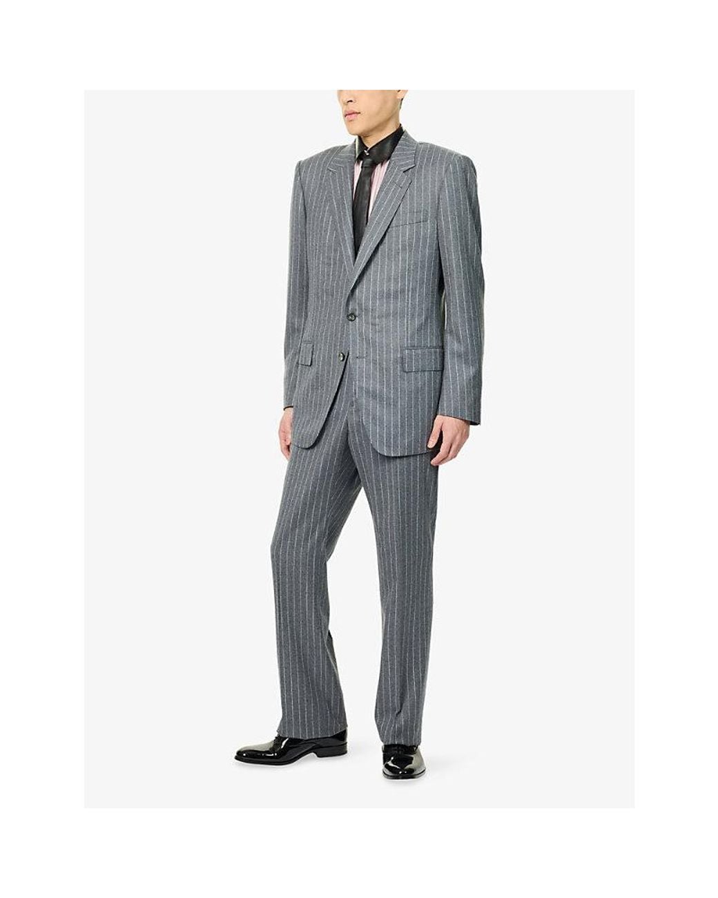 Tom Ford Blue Pinstripe Single-Breasted Suit Wool Blazer for men
