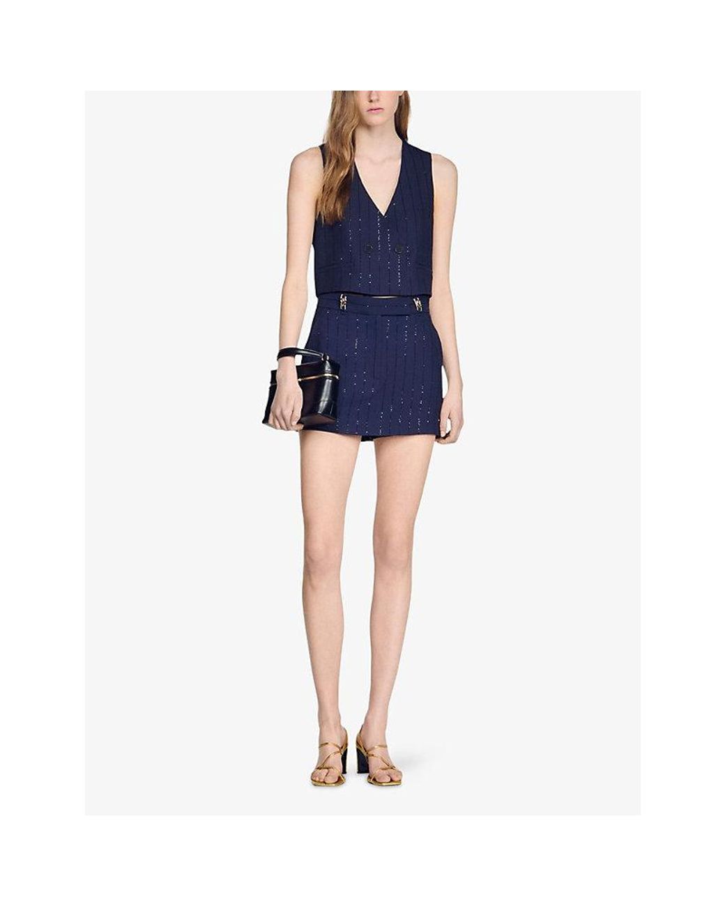 Sandro Blue Tailored Sequin-Embellished Woven Waistcoat