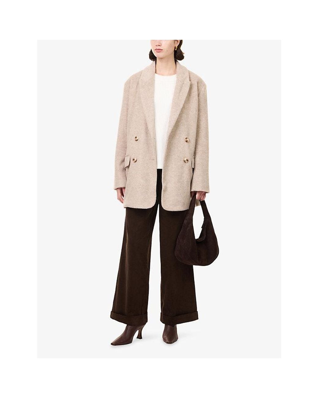 4th & Reckless Natural Floriana Oversized Double-Breasted Woven Blazer