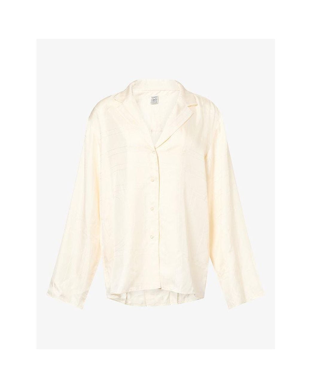 Totême White Camp-Collar Embroidered Silk Shirt