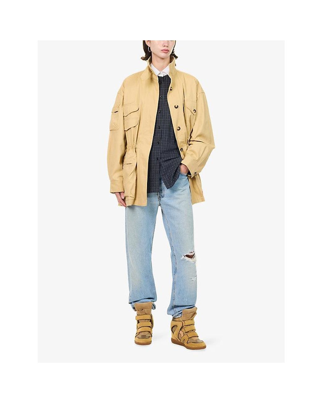Isabel Marant Metallic Isane Zip-Pocket Cotton Parka Jacket