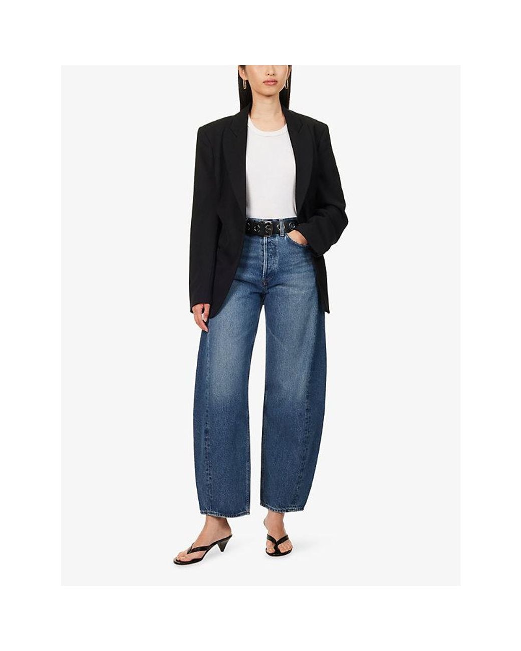 Agolde Blue Luna Pieced Barrel-Leg Denim Jeans