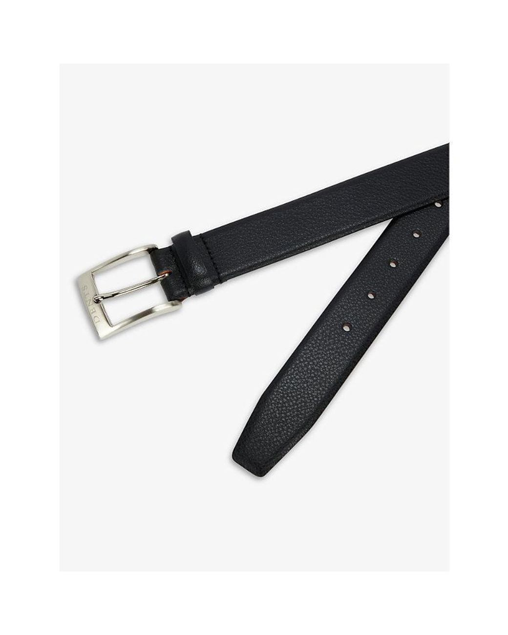 Dents Black Logo-Engraved Leather Belt for men