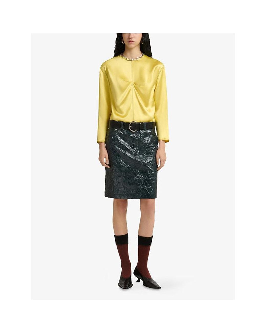 Marni Green Crinkled Taffeta Mini Skirt