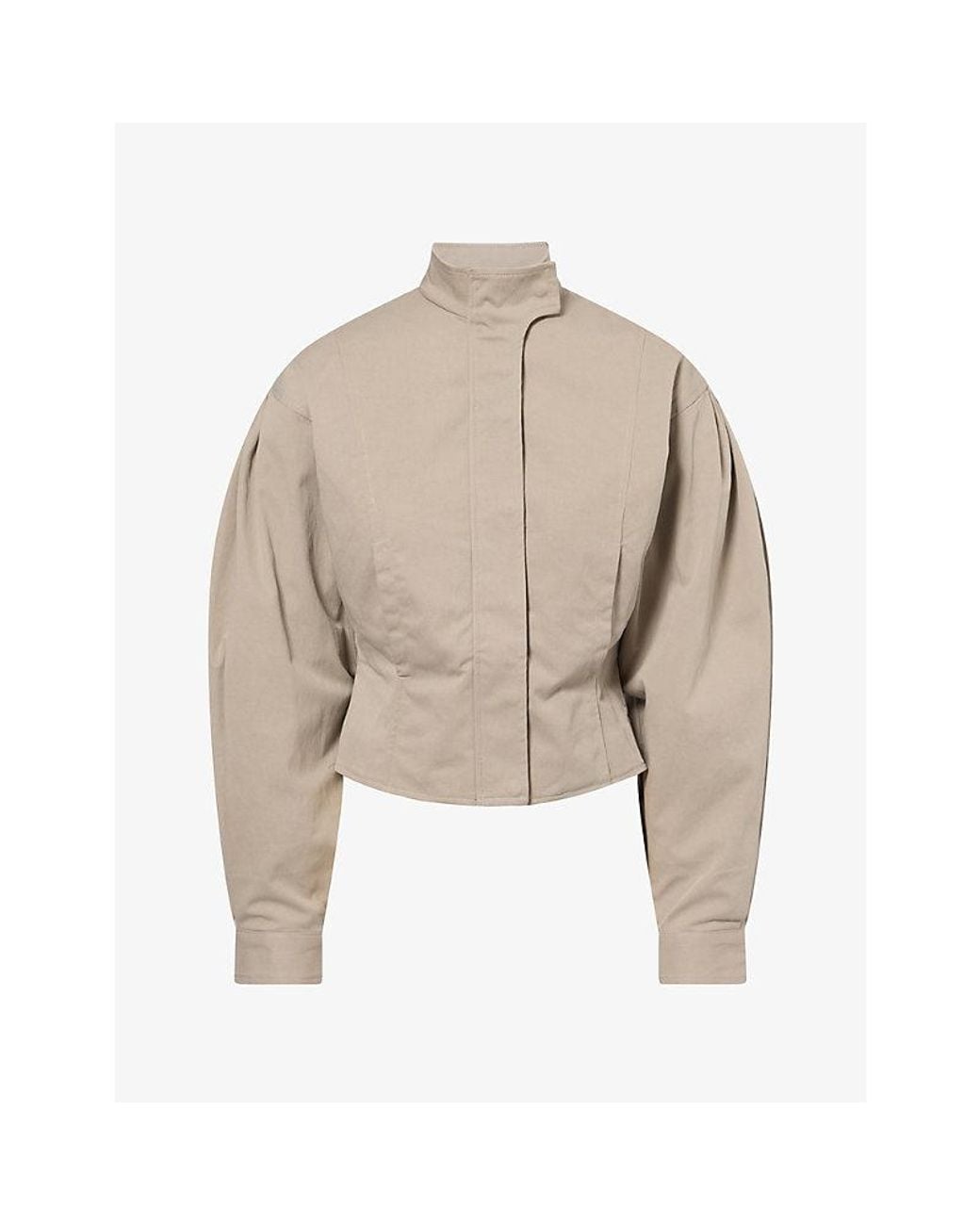 Belle Anna Natural Globo High-Neck Cotton-Blend Jacket