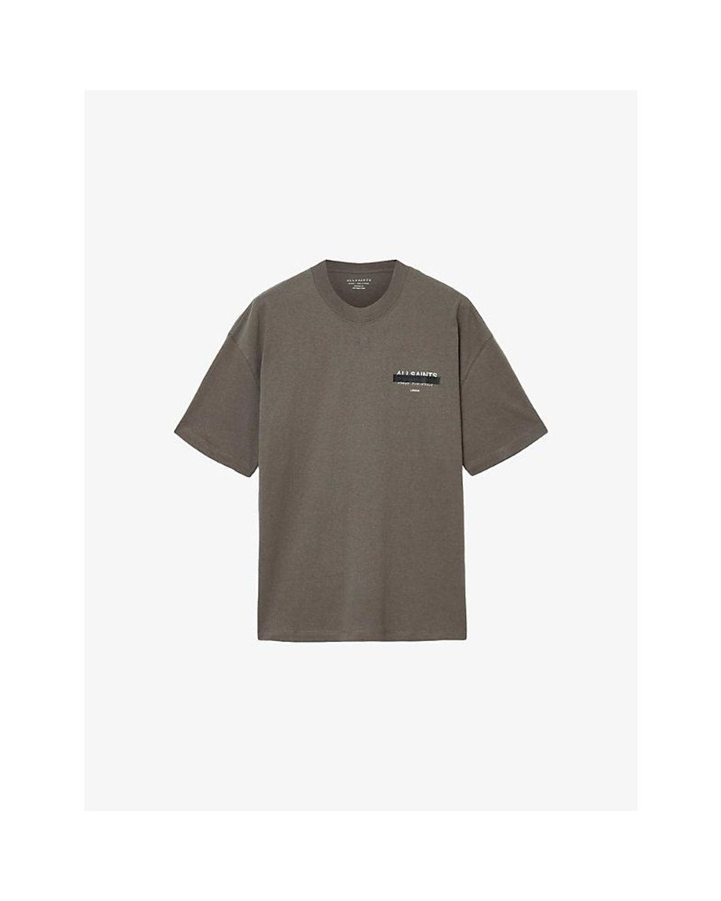 AllSaints Gray Redact Embroidered-Box Cotton T-Shirt for men