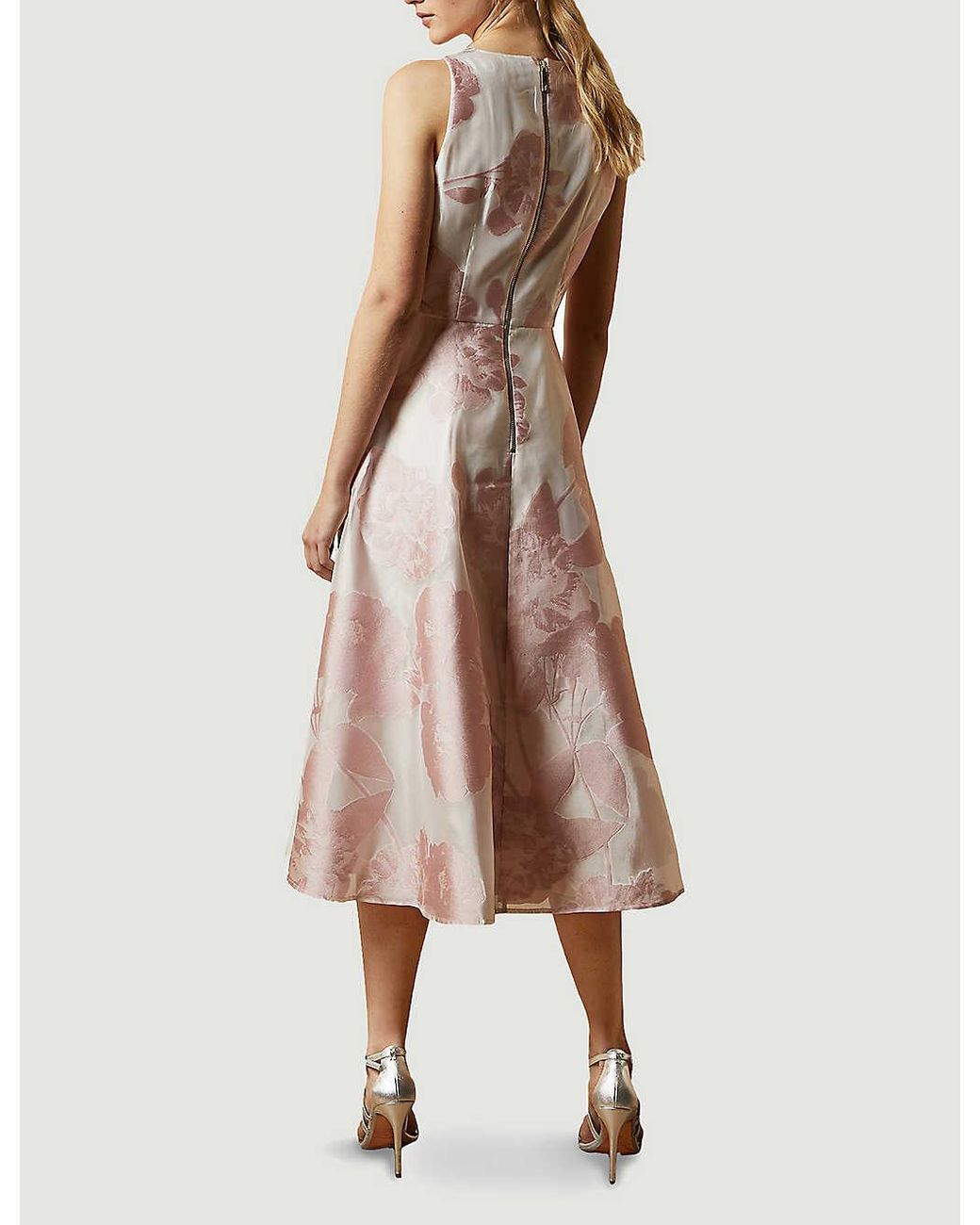 Ted Baker Sleeveless Floral Midi Dress in Pink | Lyst