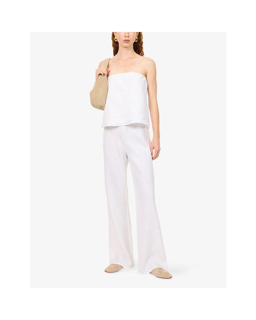 Reformation White Gale Straight-Leg Linen Trousers