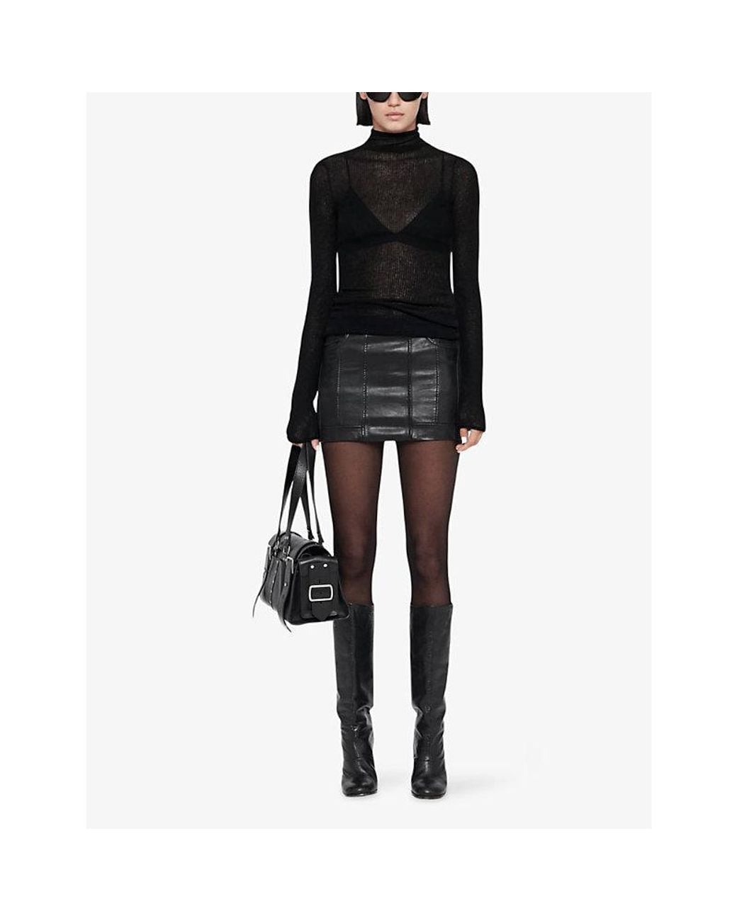 AllSaints Black Endry Panelled Leather Mini Skirt