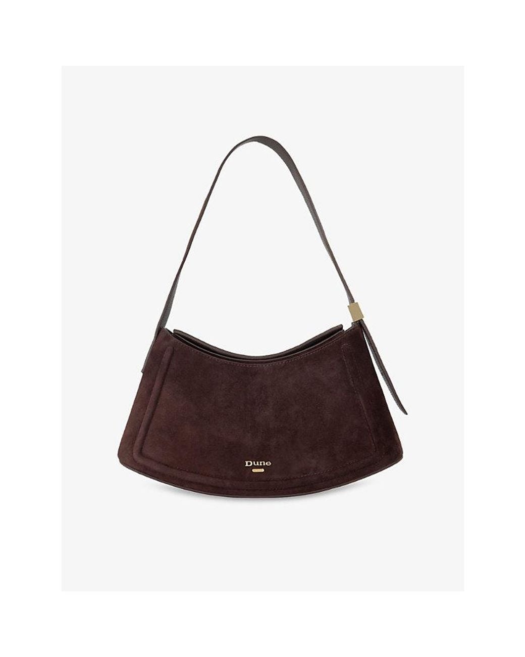 Dune Brown Dependent Curved Suede Shoulder Bag