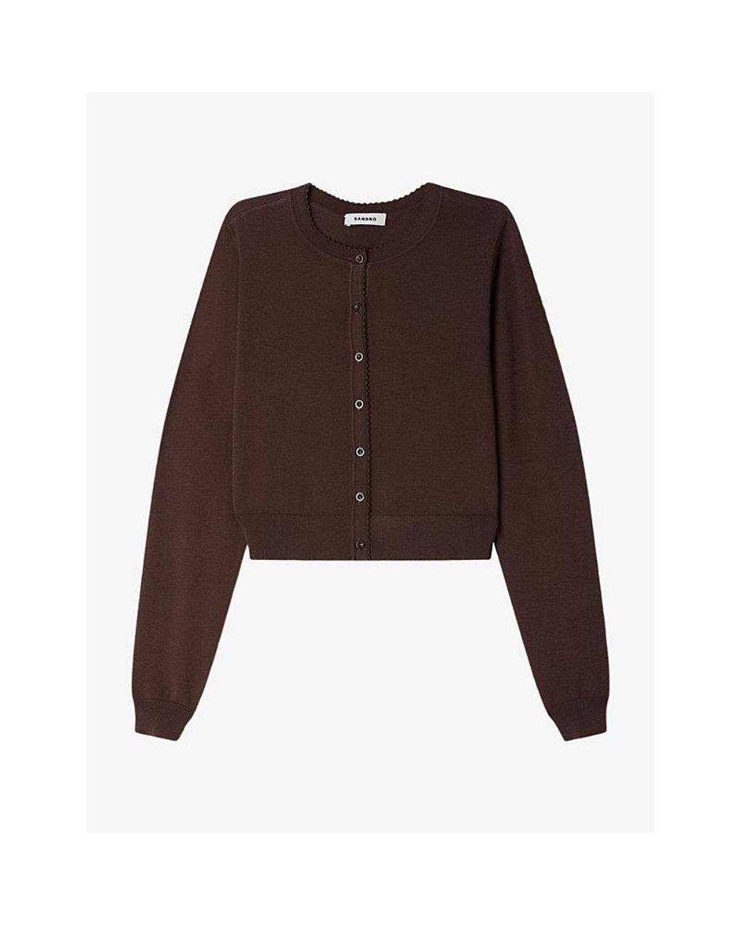 Sandro Brown Round-Neck Fine-Knit Cardigan