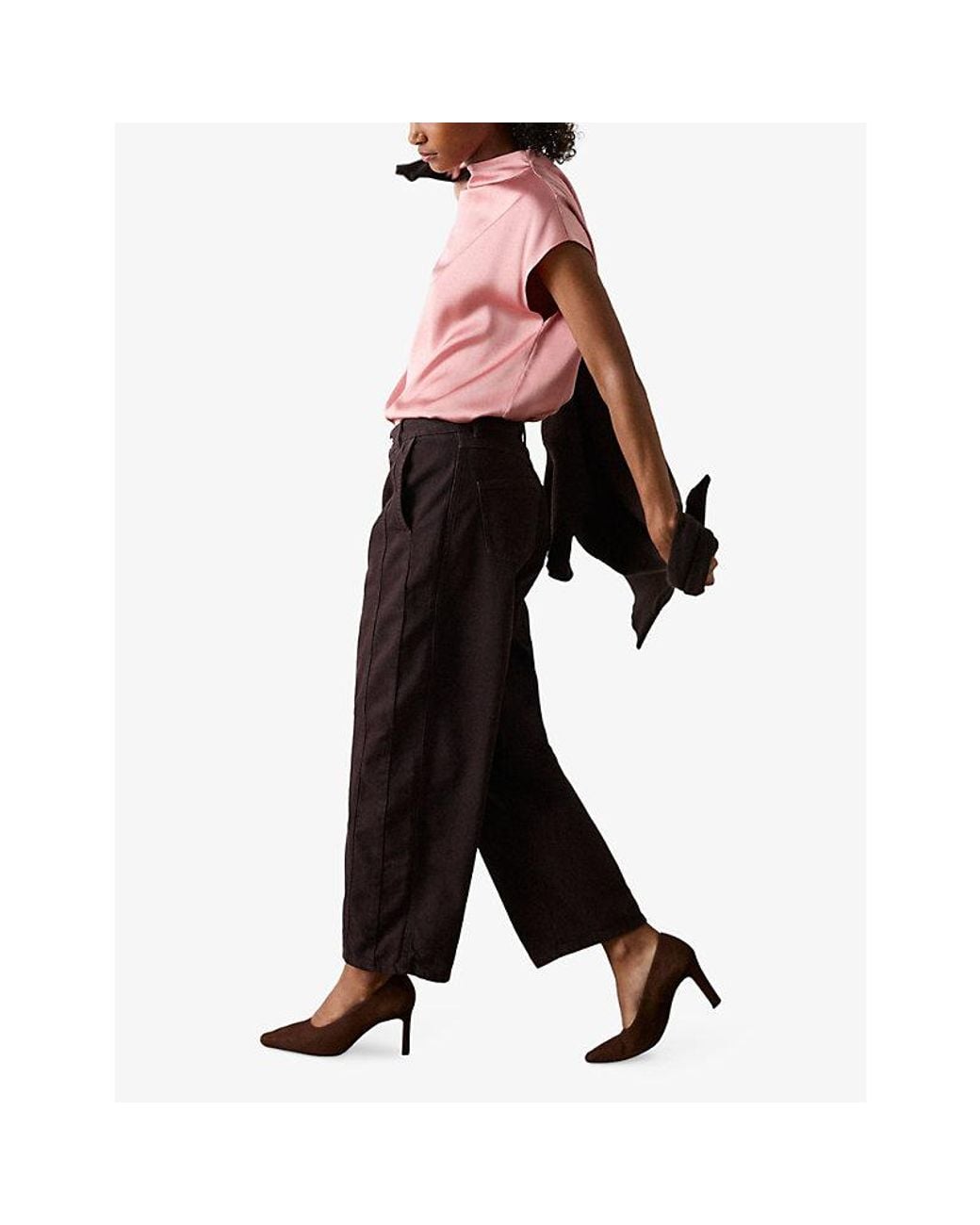 Whistles Pink Cowl-Neck Relaxed-Fit Satin Blouse