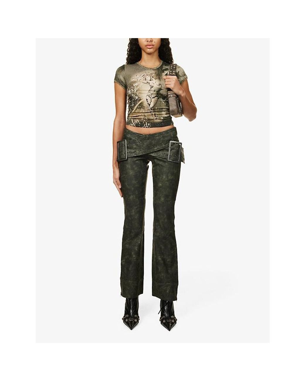 Jaded London Assassin Double-buckle Bootcut-leg Low-rise Faux-leather  Trousers in Green