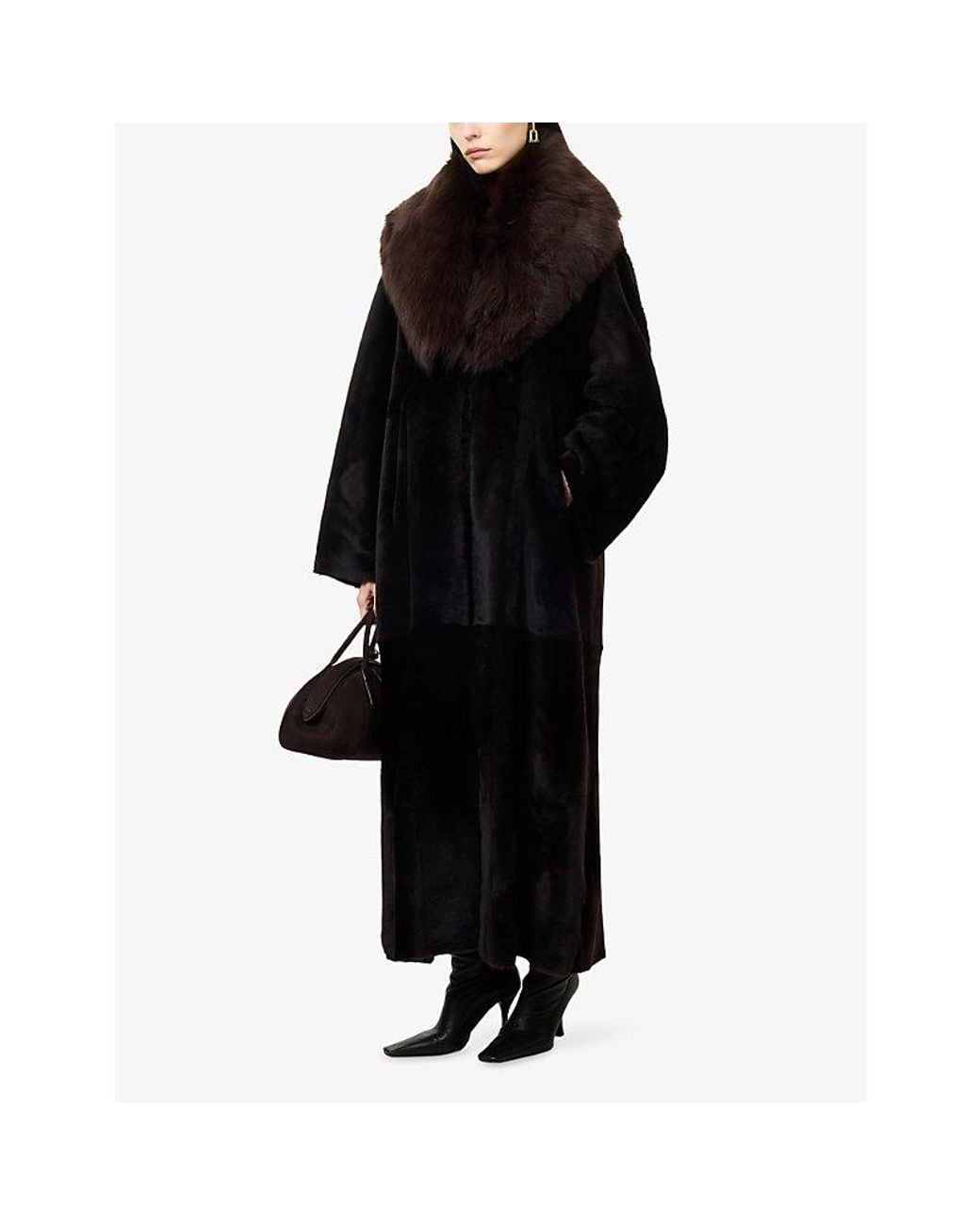 Nour Hammour Black Astoria Longline Shearling Coat