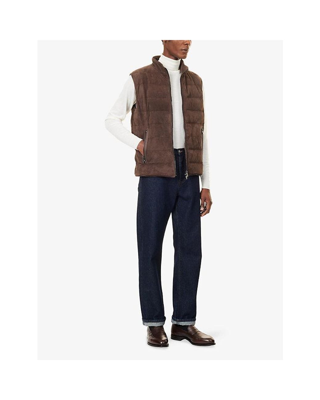 Corneliani Brown Reversible Padded Suede Gilet for men