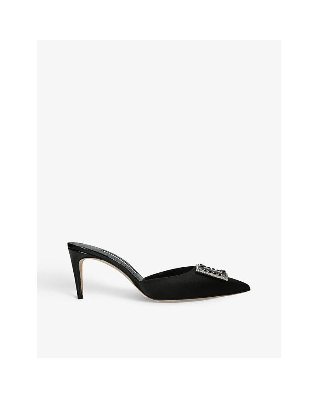 Manolo Blahnik Latexa Crystal-embellished Satin Heeled Mules in Black | Lyst