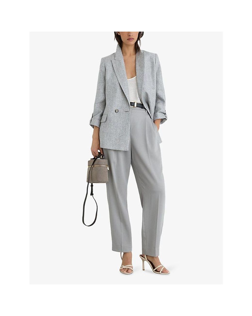 Reiss Gray Nolah Peak-Lapel Textured Linen-Blend Blazer