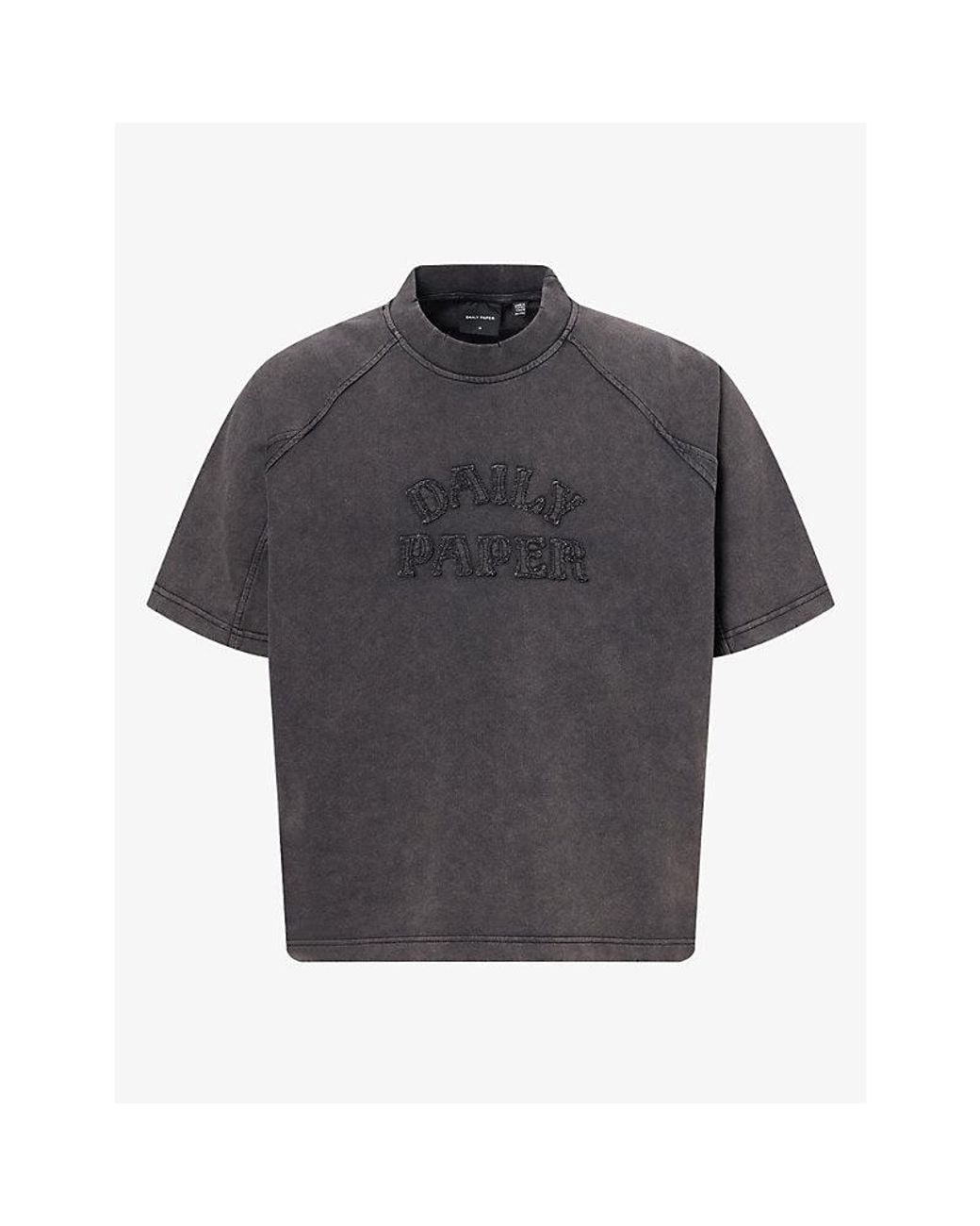 Daily Paper Gray Appliqué-Logo Raglan-Sleeve Cotton T Shirt for men