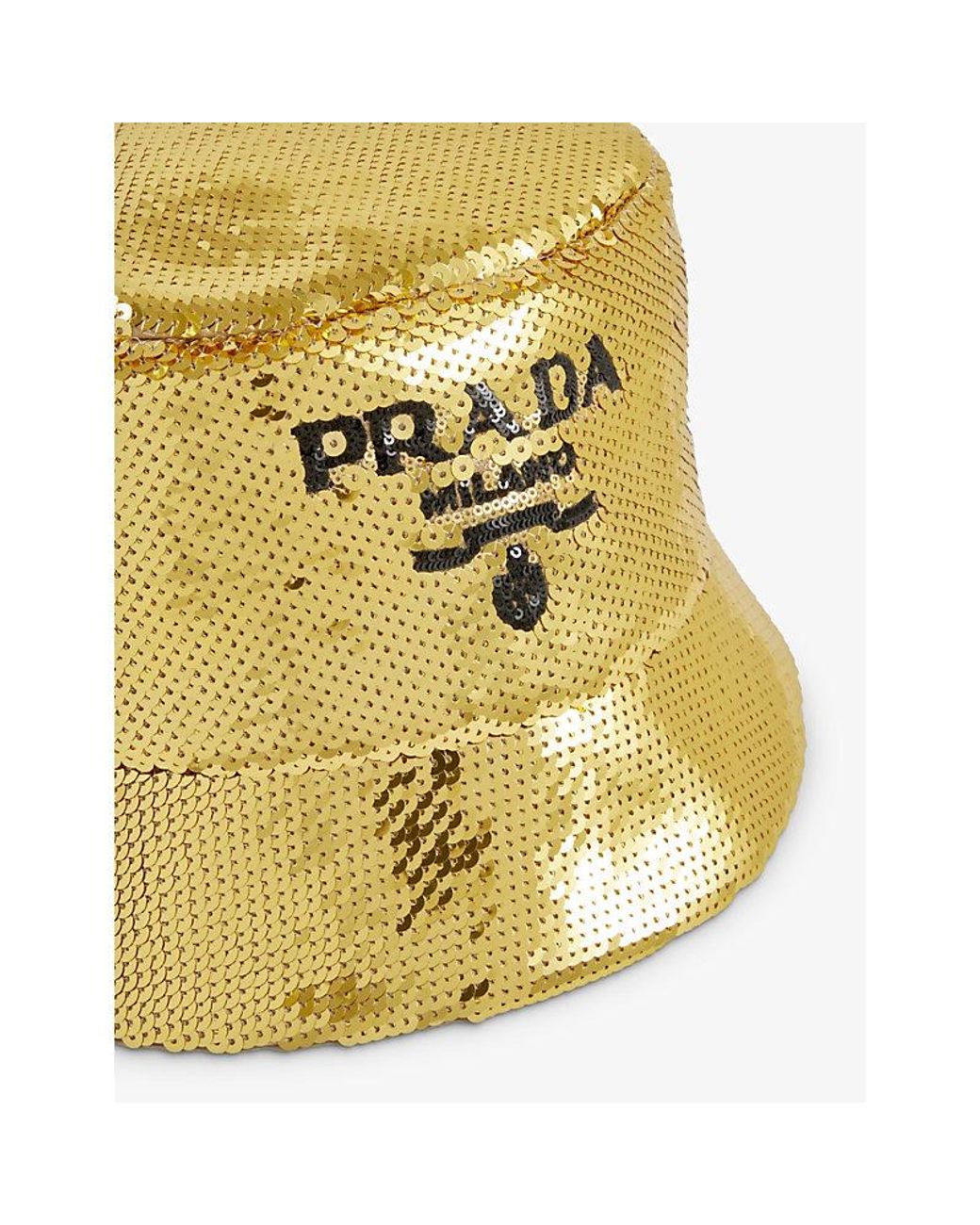 Prada Brand-print Sequin-embellished Woven Bucket Hat in Metallic | Lyst