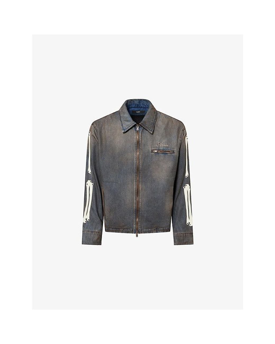 Amiri Gray Lea Bones Denim Jacket for men