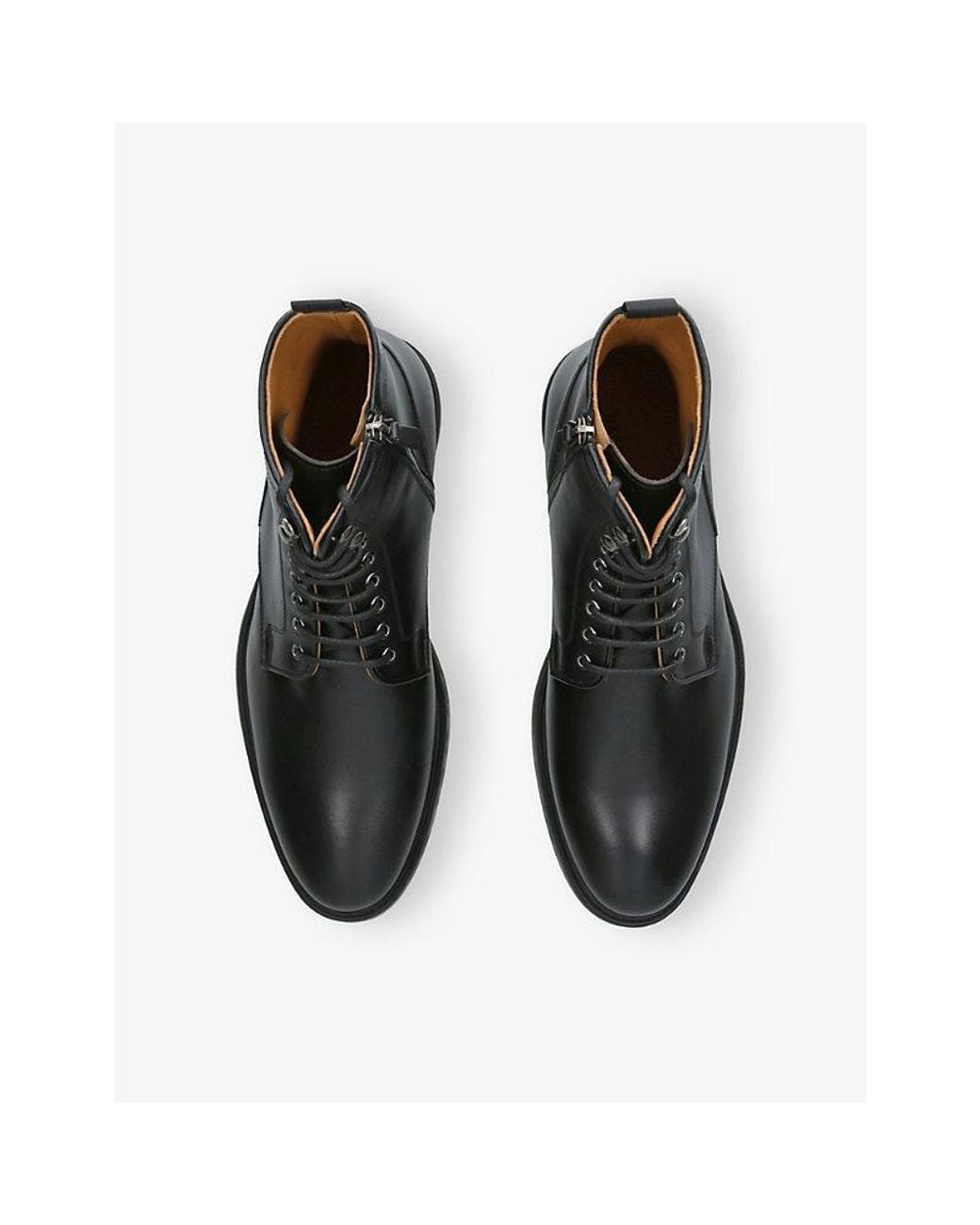 Magnanni Shoes Black Burnished Lace-Up Leather Boots for men