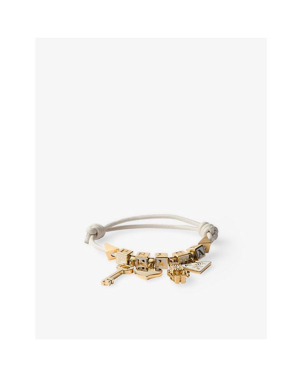 Prada Metallic Brand-Charm Leather And Metal Bracelet