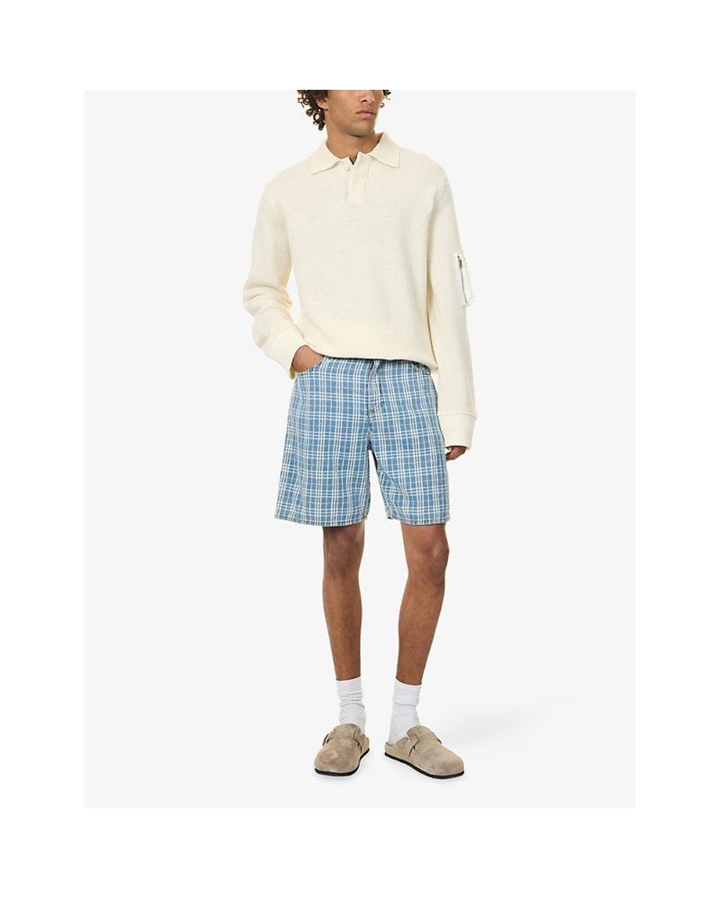 Burberry Blue Douglas Checked Denim Shorts for men