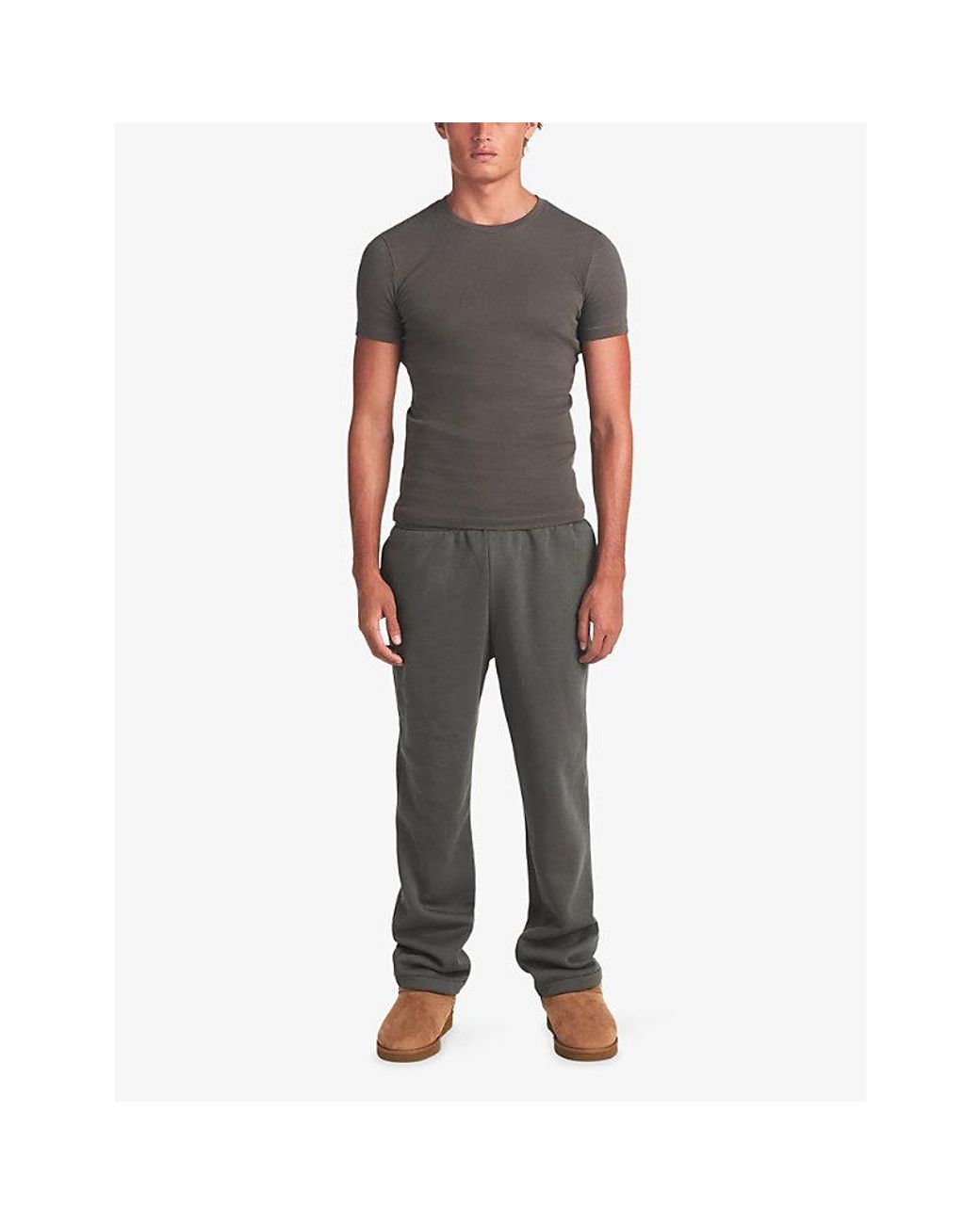Skims Gray Rib Slim-Fit Cotton T-Shirt for men
