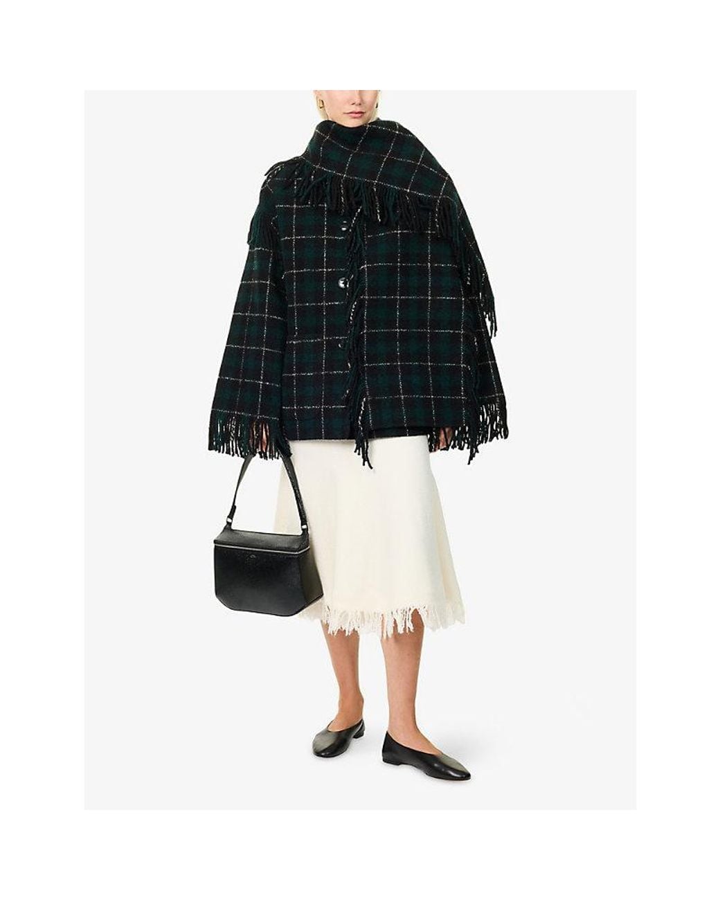 Totême Blue Plaid Fringed Wool-Blend Scarf Jacket