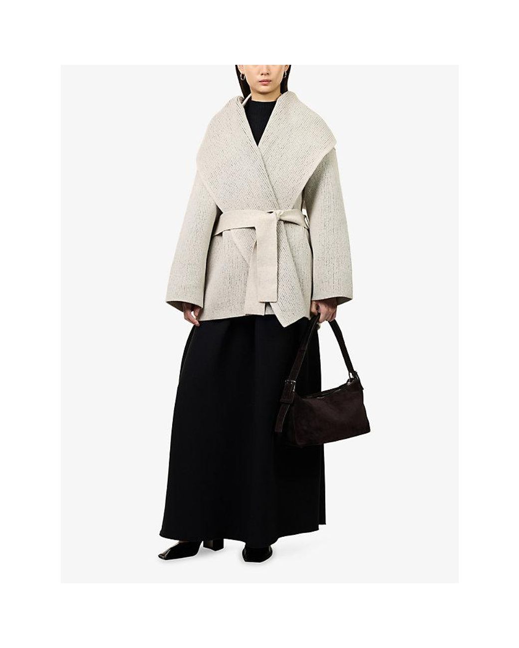 CFCL White Inlay Draped Knitted Wool And Cashmere-Blend Coat