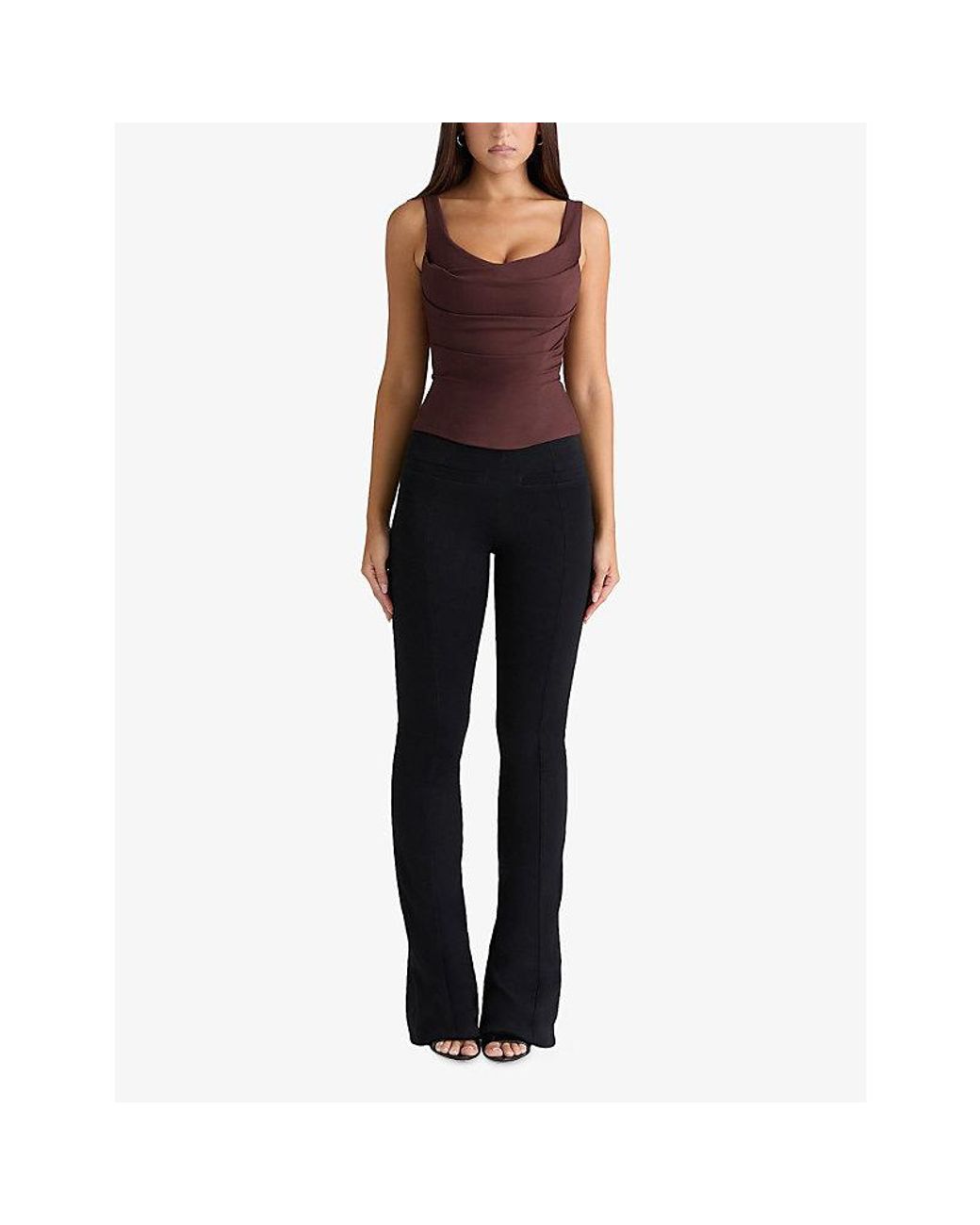 House Of Cb Purple The Drape Neck Jersey Corset Top