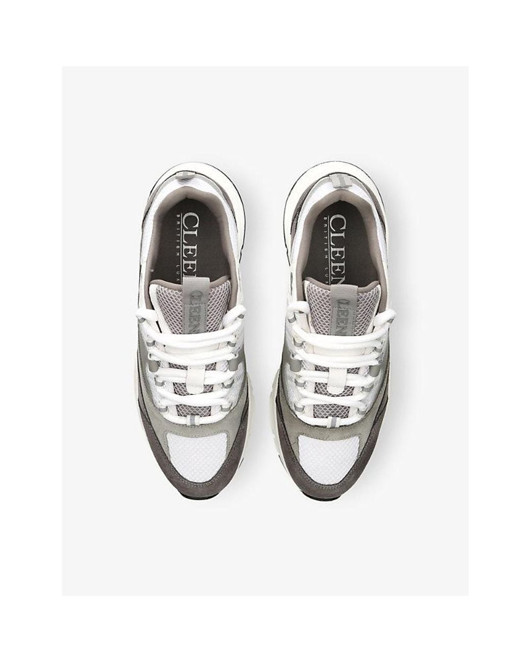 Cleens White Aero Runner Leather, Suede And Mesh Trainers for men
