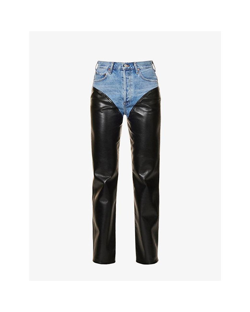 Agolde Harley Organic-denim And Recycled-leather Jeans in Blue | Lyst
