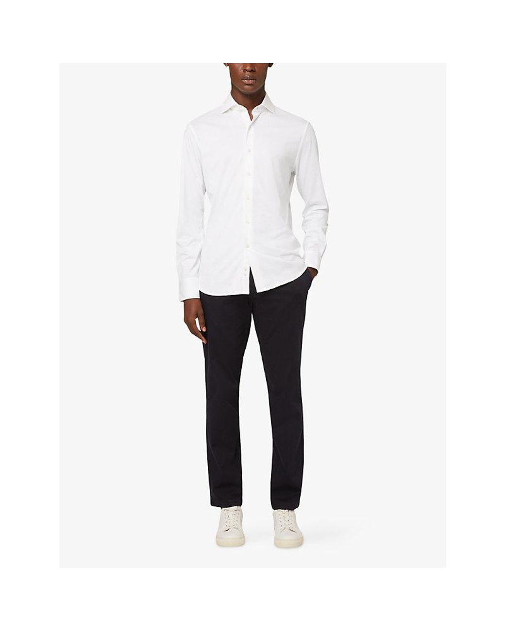 Boggi Black Tapered-Leg Mid-Rise Cotton-Blend Trousers for men
