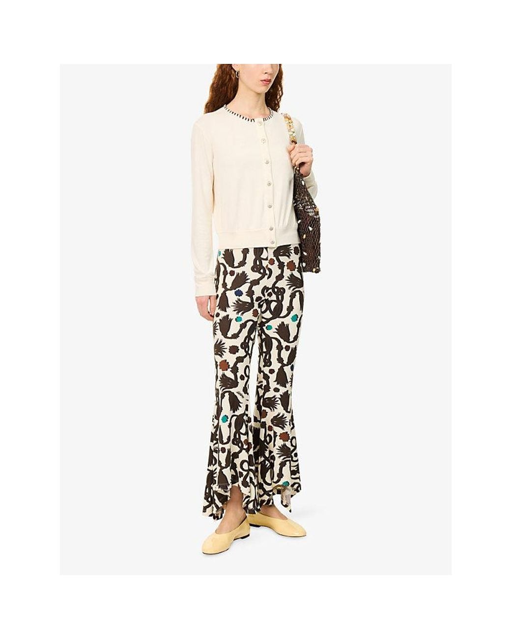 Siedres White Poli Contrast-Stitch Stretch-Jersey Cardigan