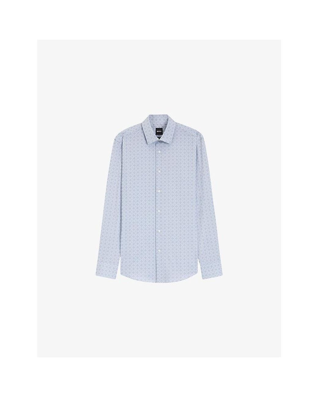 Boss Blue Graphic-Pattern Slim-Fit Cotton-Blend Shirt for men