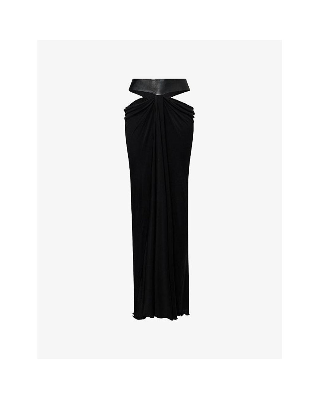 GRACE FAENA Black The Birthday Leather-Waistband Silk-Jersey Maxi Skirt