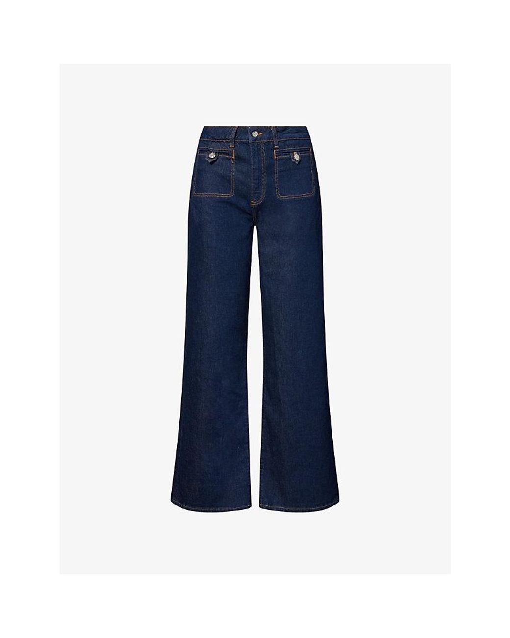 PAIGE Blue Anessa Wide-Leg Denim Jeans