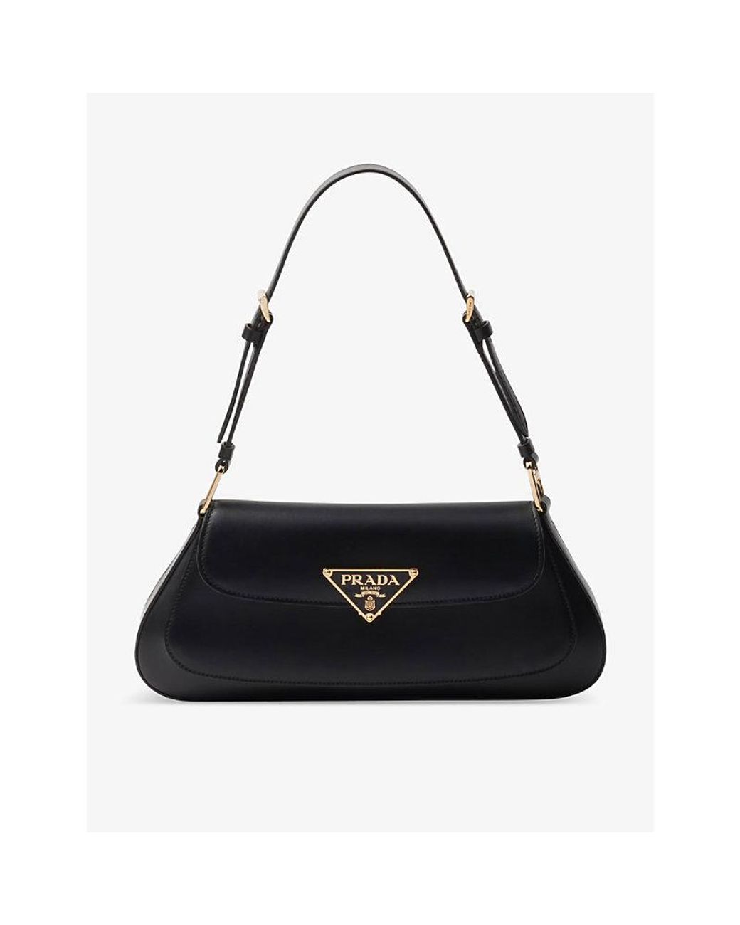 Prada Enameled Metal Triangle-Logo Leather Shoulder Bag in