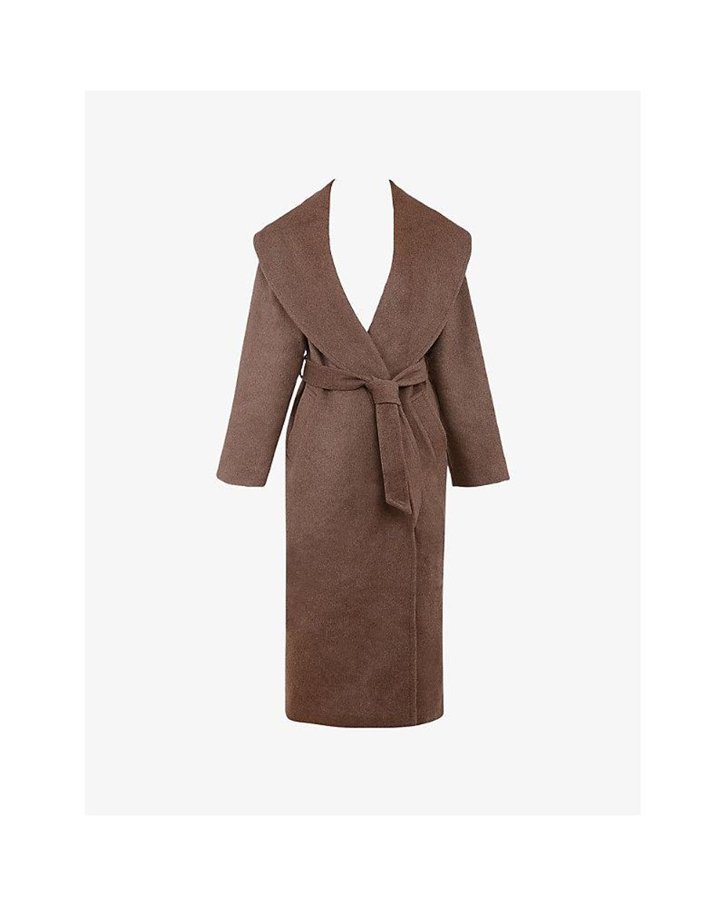 House Of Cb Brown Cocoon Draped-Shawl Wool-Blend Coat Xs (A-C Cup)
