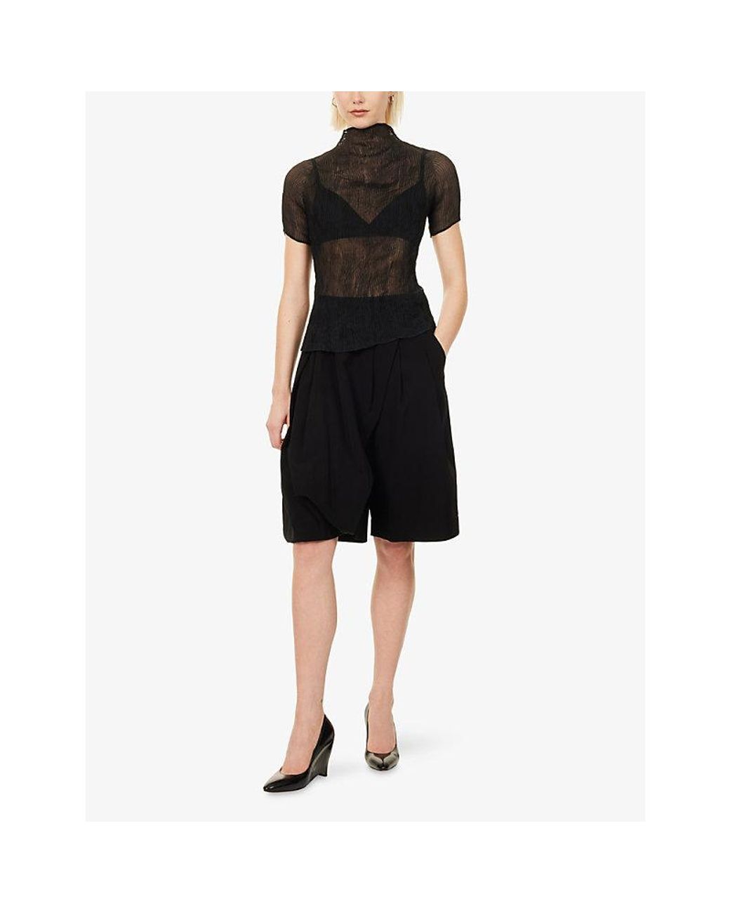 Issey Miyake Gray Chiffon Twist Short-Sleeve Pleats Shirt