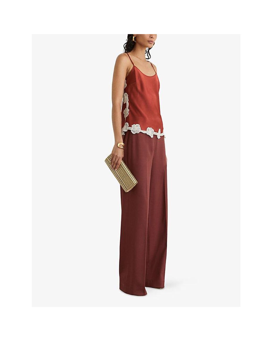 Reiss Red Doa Floral-Lace Stretch-Satin Top