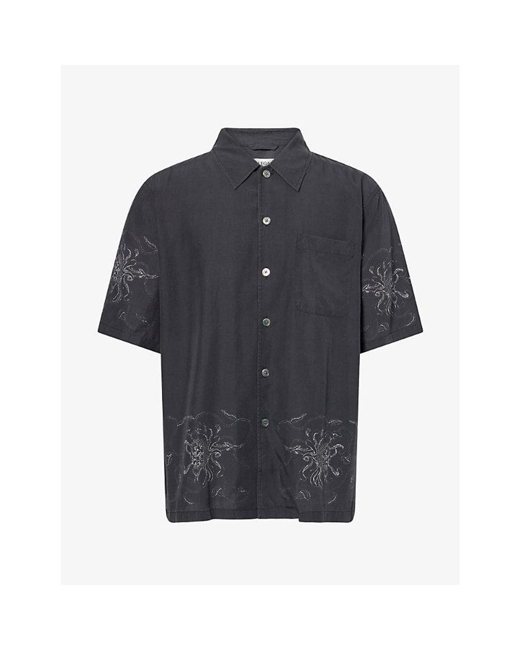 Our Legacy Blue Flower-Print Short-Sleeve Woven Shirt for men