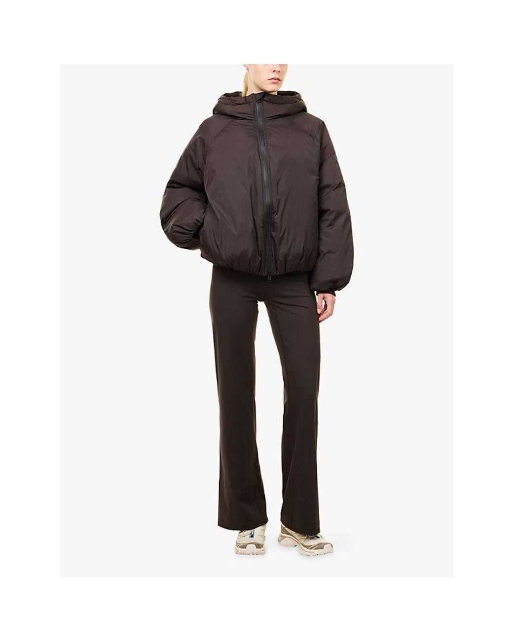 ADANOLA Brown Funnel-Neck Balloon Puffer Nylon Jacket