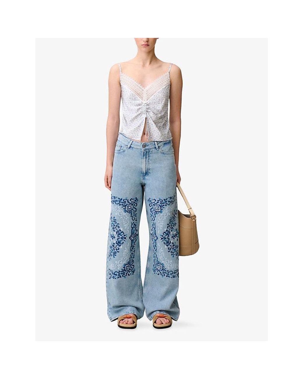 Claudie Pierlot Blue Wide-Leg Embroidered Denim Jeans