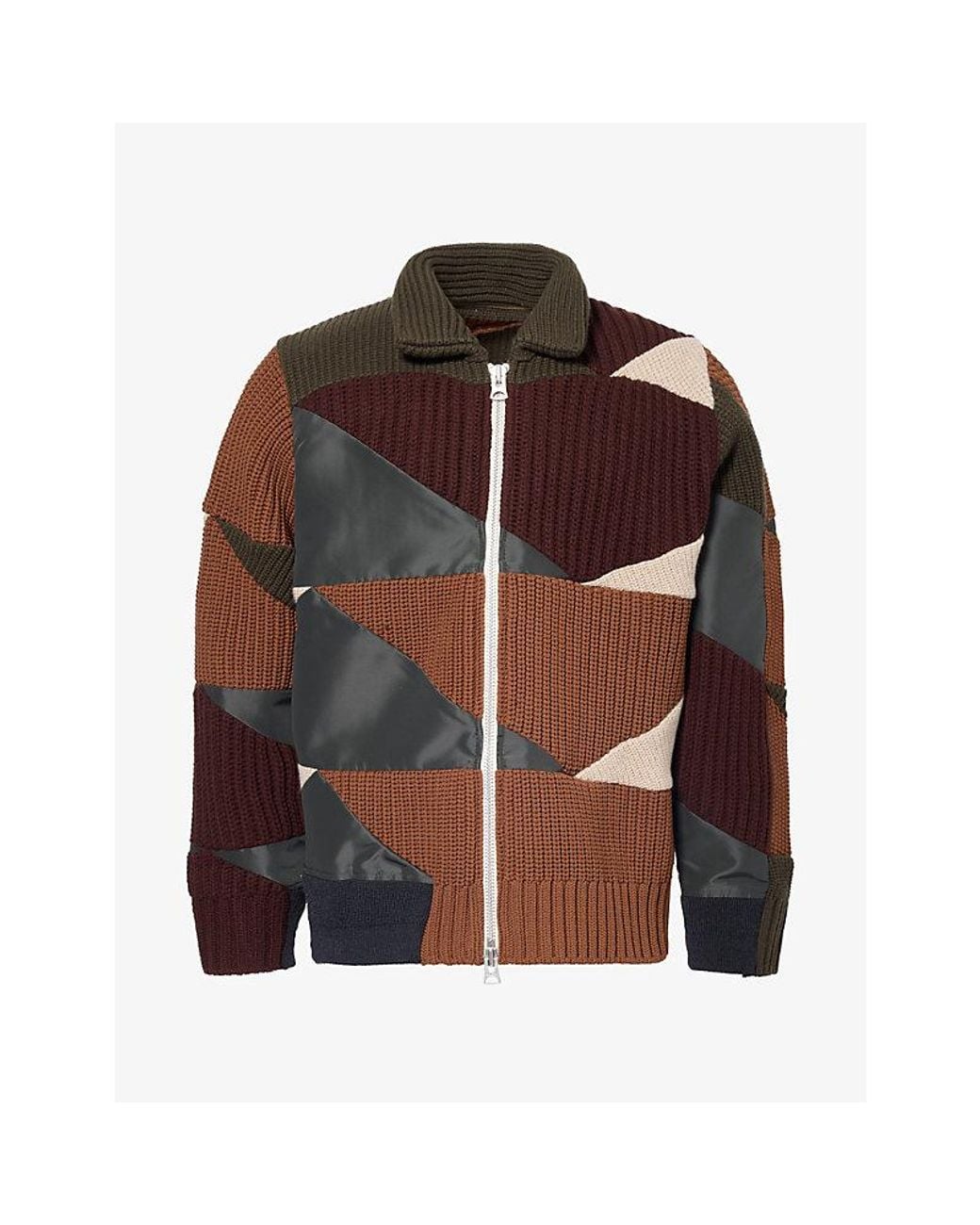 Sacai Brown X Apc Patchwork Knitted Blouson Jacket for men
