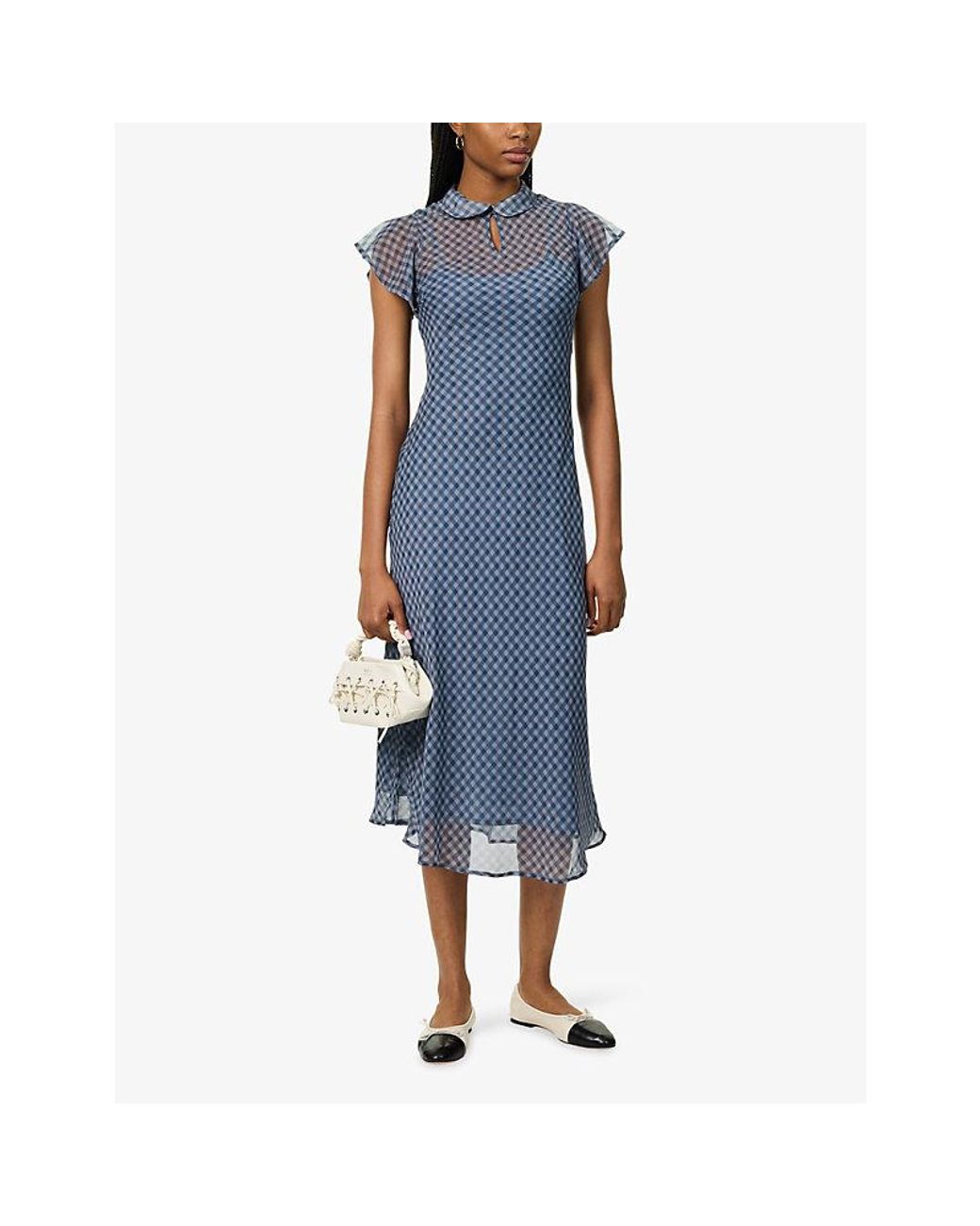 Damson Madder Blue Hudson Chec-Print Crêpe Midi Dress